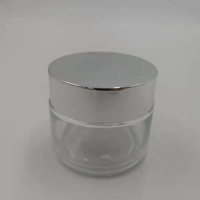 MSDS 투명 100g 유리 크림 항아리 빛나는 은색 캡 흰색 뚜껑 마스크 진흙